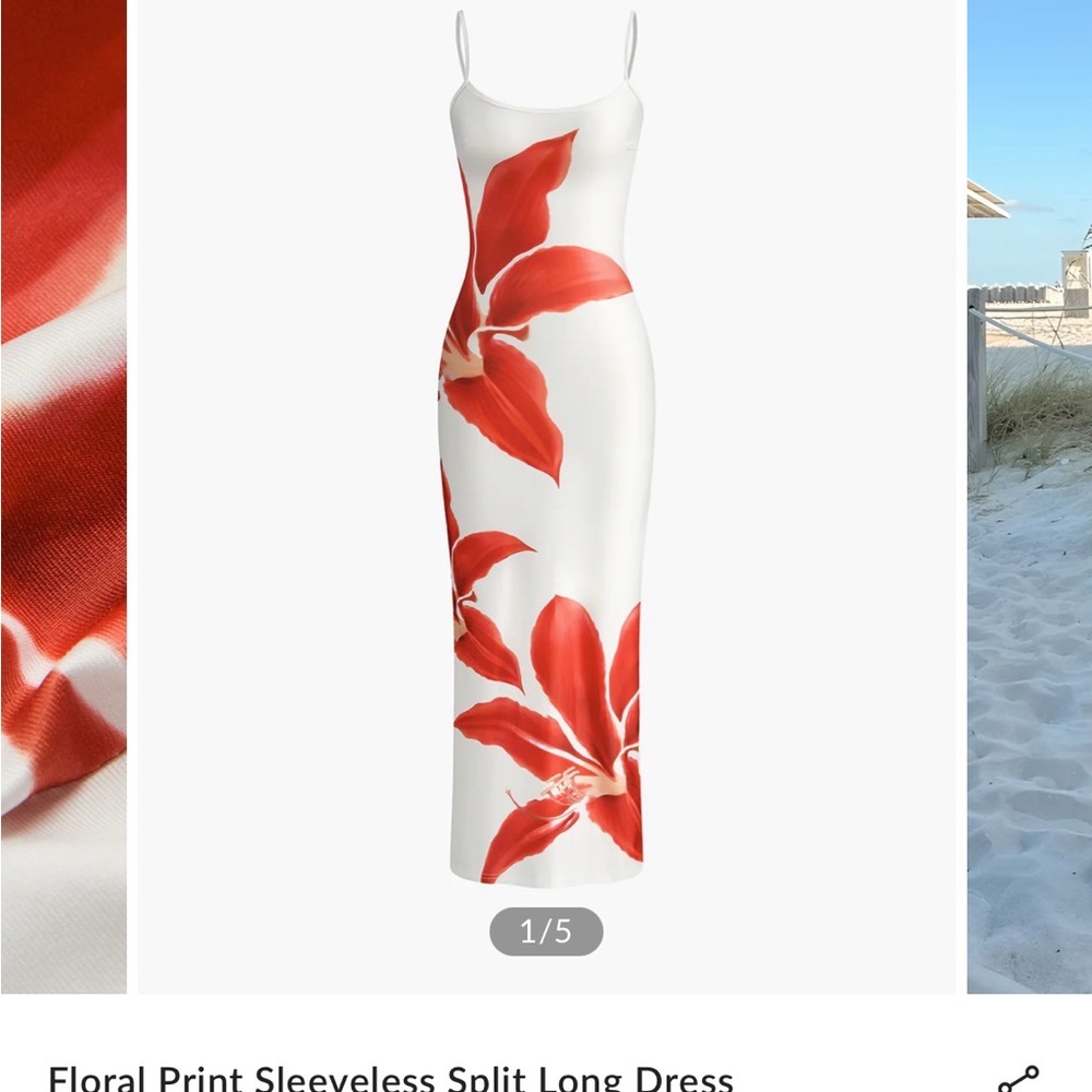 Commense White Maxi Dress with Bold Red Floral Design - Picture 3 of 7